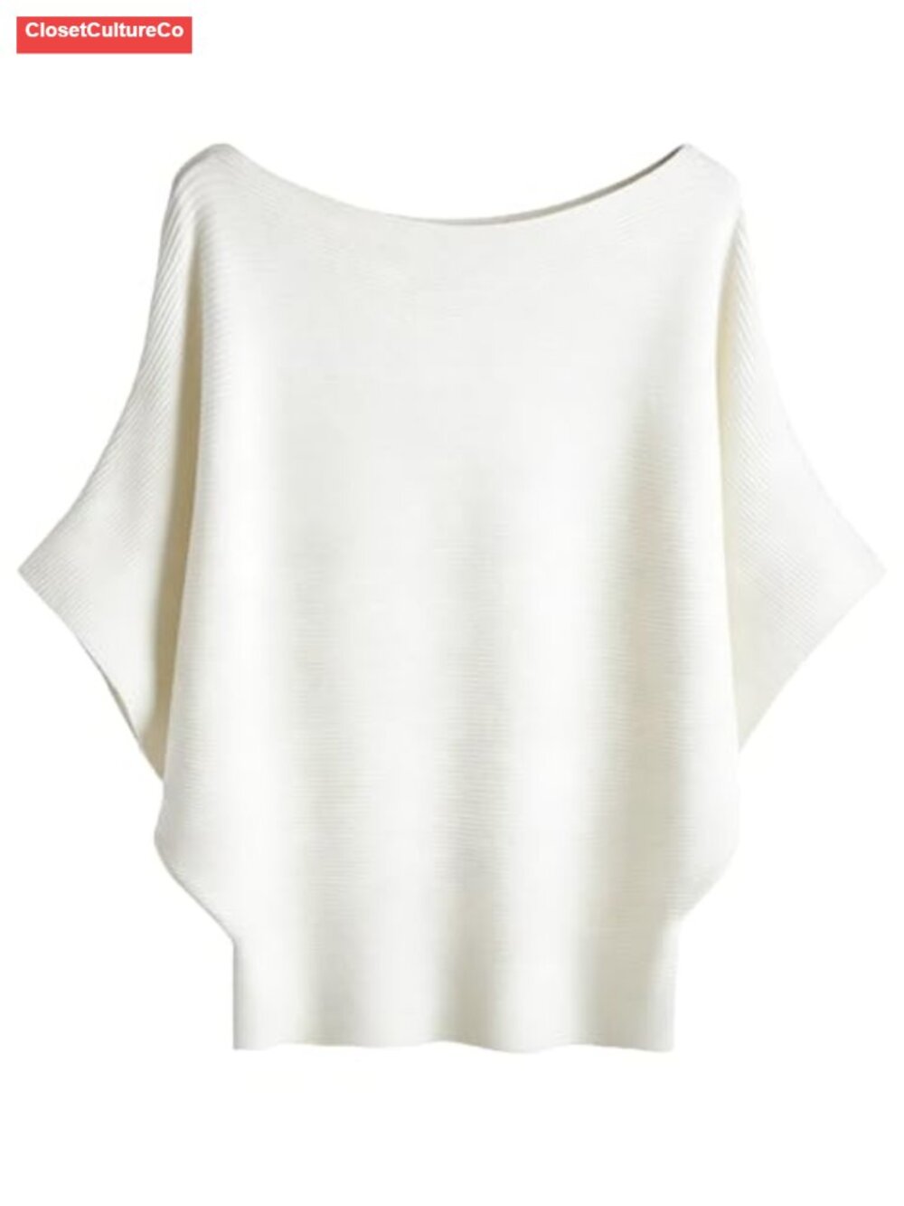Women's Batwing Short Sleeve Ribbed Knit Sweater Pullover Boat Neck